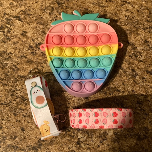 Silicone Rainbow Strawberry Fruit Popper Pop It Fidget Crossbody Bag Purse - Picture 15 of 15